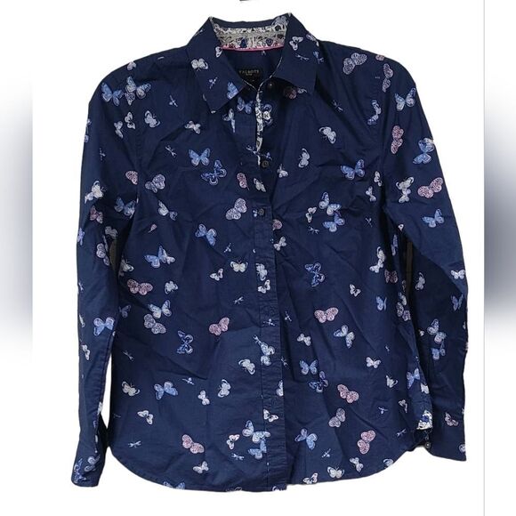 Talbots Petites Classic Casual Shirt Tossed Butterfly Button Down Long Sleeve - Picture 1 of 12